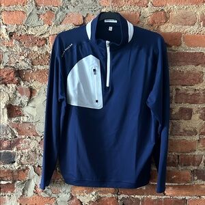 Peter Millar Navy and White Zip Pullover